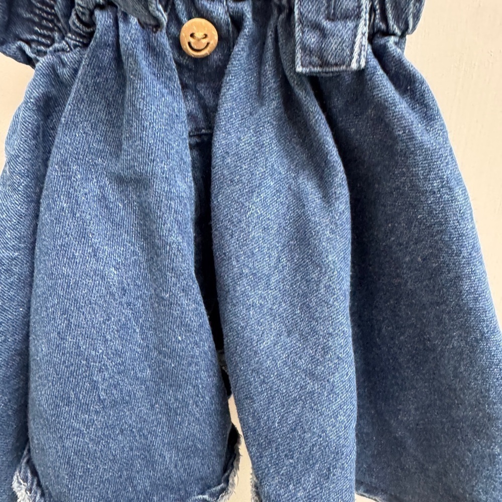 Blue Denim Overalls Dress Jumper with Adjustable Straps Smiley Face Buttons - Picture 3 of 5